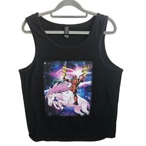 Deadpool Space Unicorn Taco Tank Top Black Whimsical Galaxy Marvel Gildan Sz M